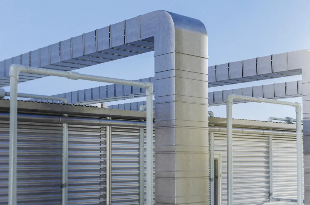Commercial roof showing HVAC units, vents, and other rooftop mechanical equipment